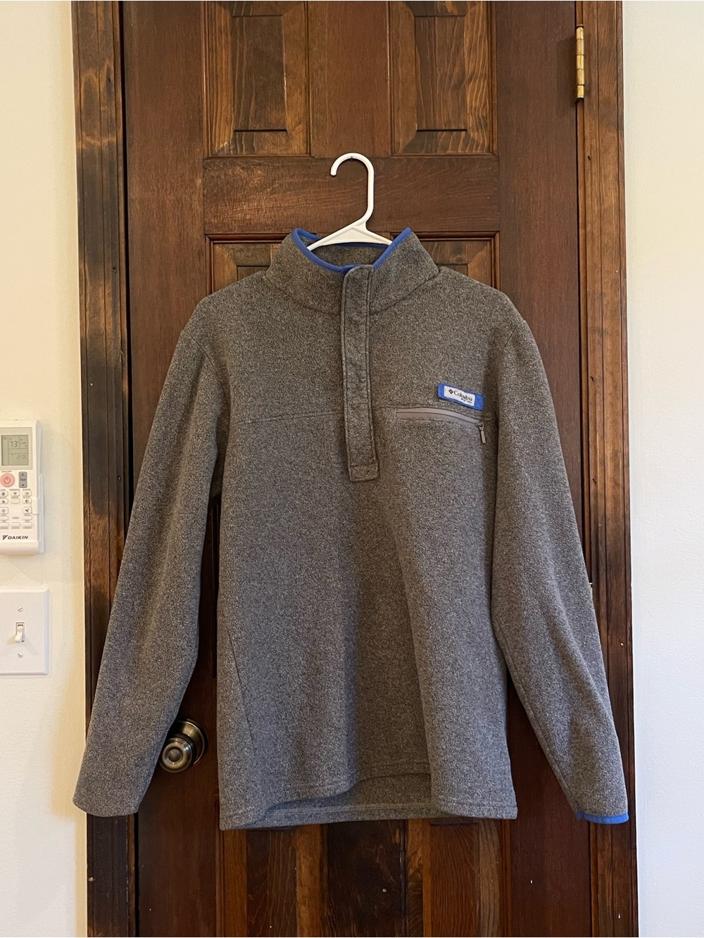 Columbia Gray Fleece 1/2 Zip Pullover Blue Trim Size Small